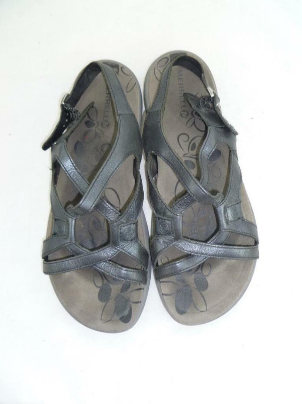 MERRELL MIDNIGHT WOM 10 USED LEATHER COMFORT SANDALS ANKLE STRAP/STRAPPY